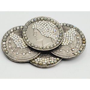 American Buckle H1013 Signed Heavy Encrusted Coin Brooch (A216)